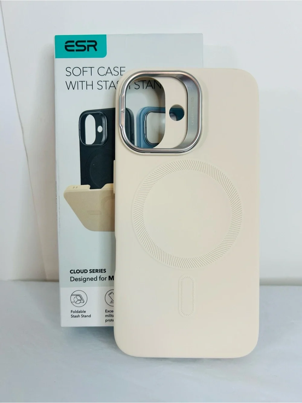 ESR Silicone case with stand for iPhone 16- Cream